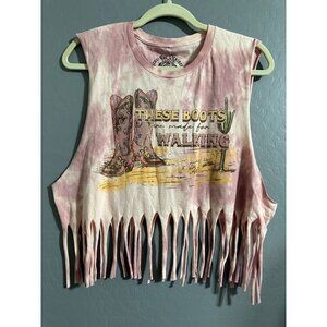 Trust the Universe The Boots are made for walking cowgirl Fringe Tank top Size
